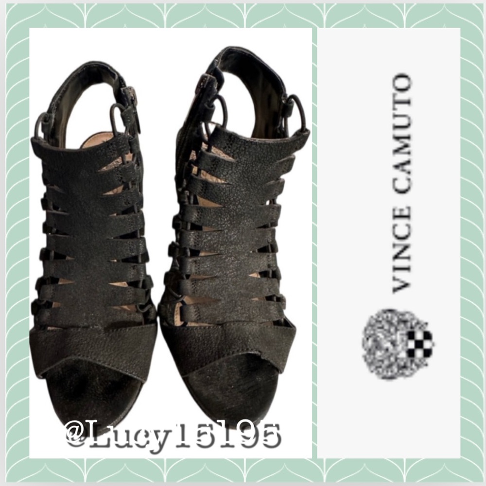 ❤️Vince Camuto Black Embossed Open Cage Peep Toe Shoes